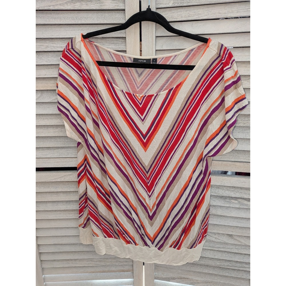 Apt. 9 Womens‎ XL Red Orange Purple Striped Chevron Rayon Banded Hem Blouse Top